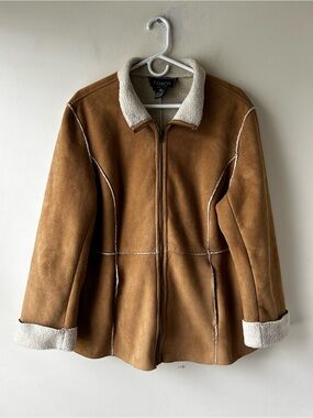 Vintage Y2K Coaco Faux Suede Shearling Sherpa Lined Jacket Coat Tan Cream XL